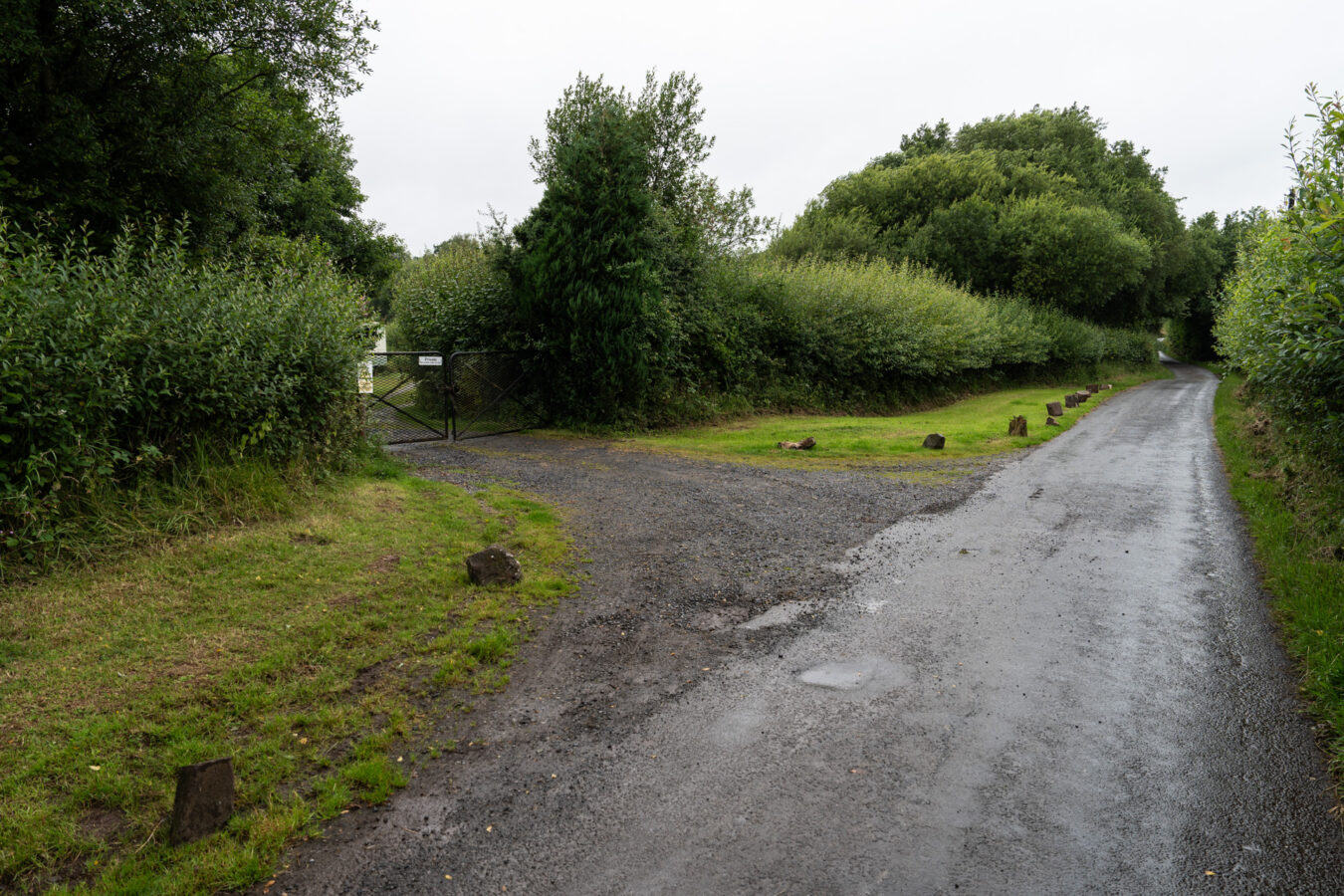 B road leading to the feeding centre, with gate on the left