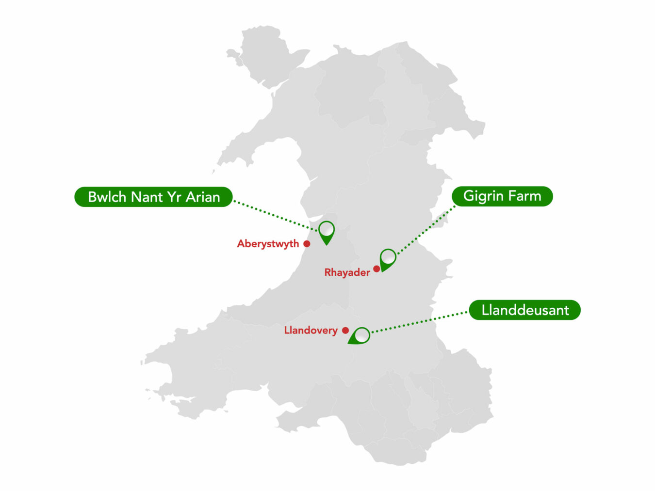 Wales map with the three red kites feeding station