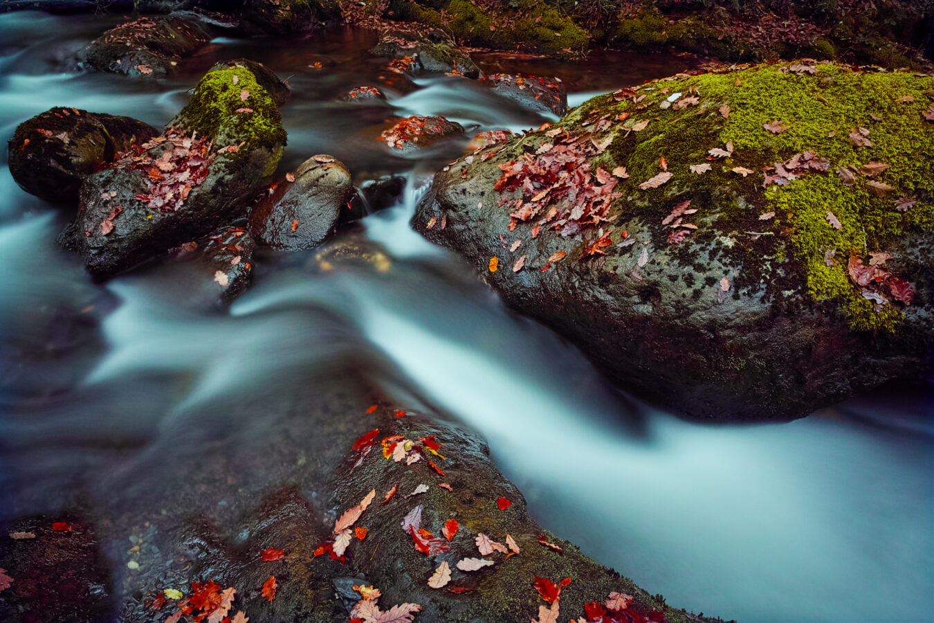 Long exposure waterfalls in Nant Gwernol in Autumn.