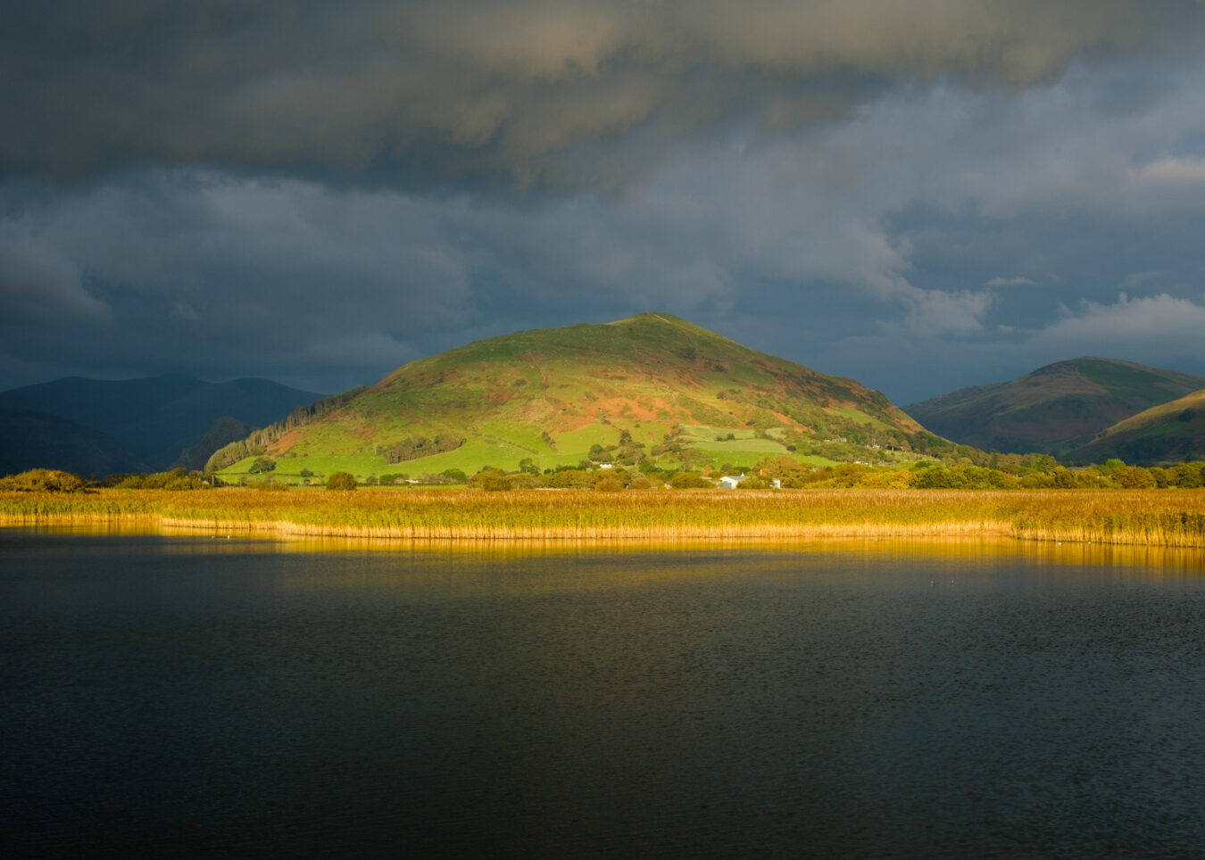 Dysynni river and hill with warm sunset light