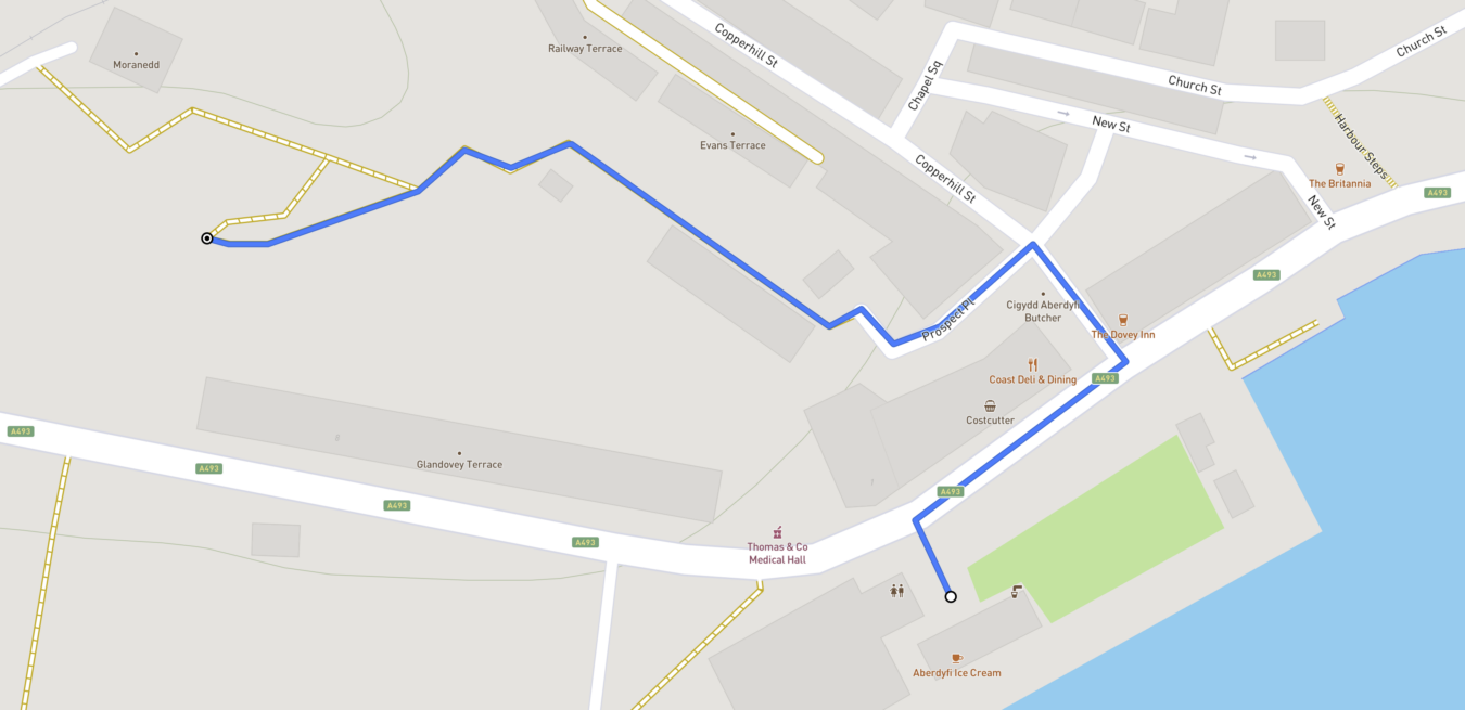 Map showing the route to the top of Pen Y Bryn