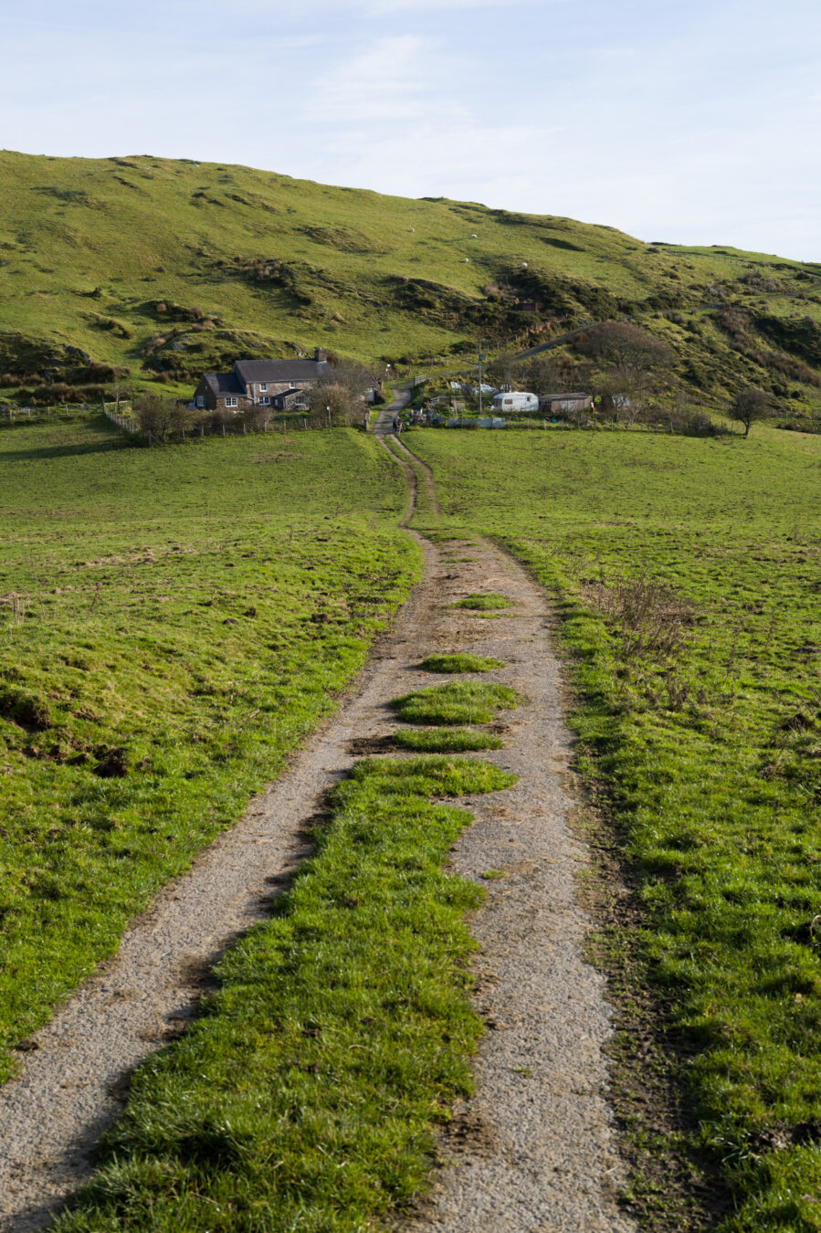 Going through the farm field.