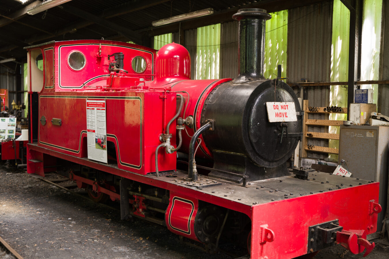 Sinembe red locomotive in the engine shed
