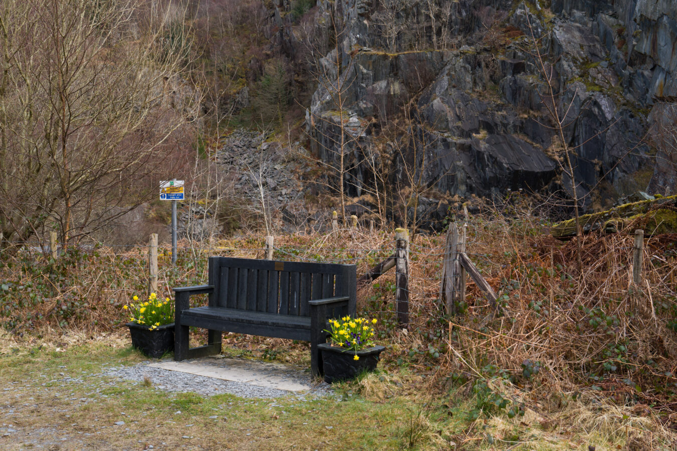Bench with quarry visible on the background