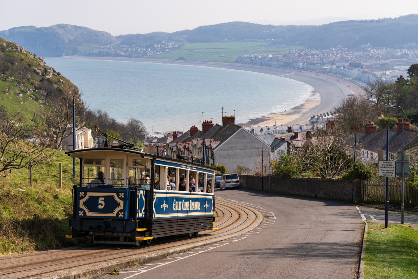 Great Orme Tramway with Llandudno in the background