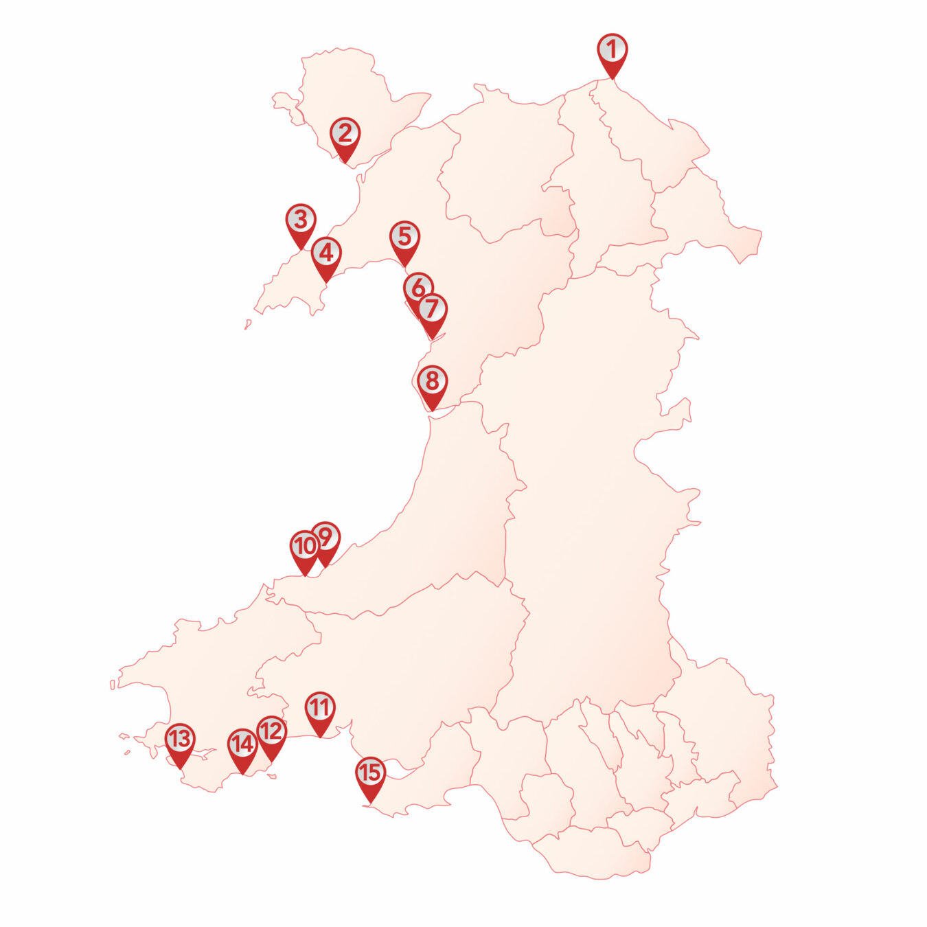 Map of Wales showing the locations featured in the article.