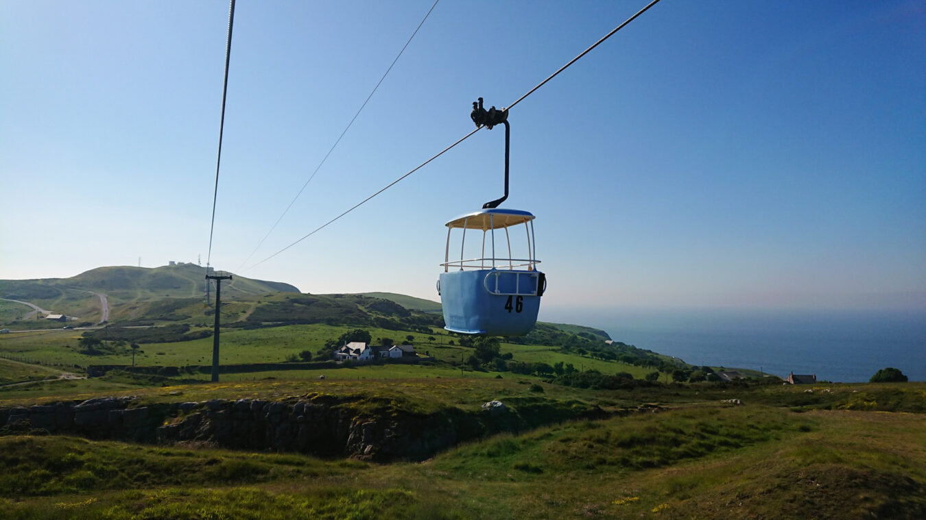 Cable car with Great Orme in the background
