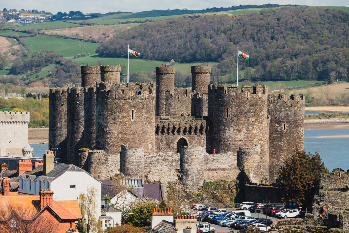 Conwy castle with hill on the background