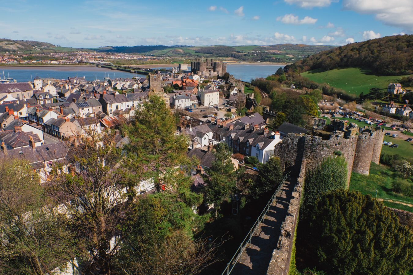 View of Conwy while walking along the town wall