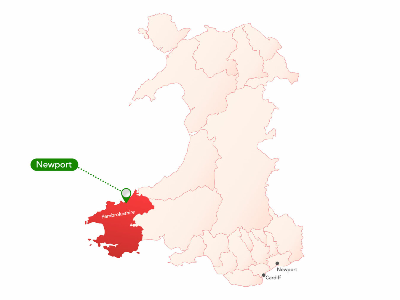 Map of Wales showing the location of Newport
