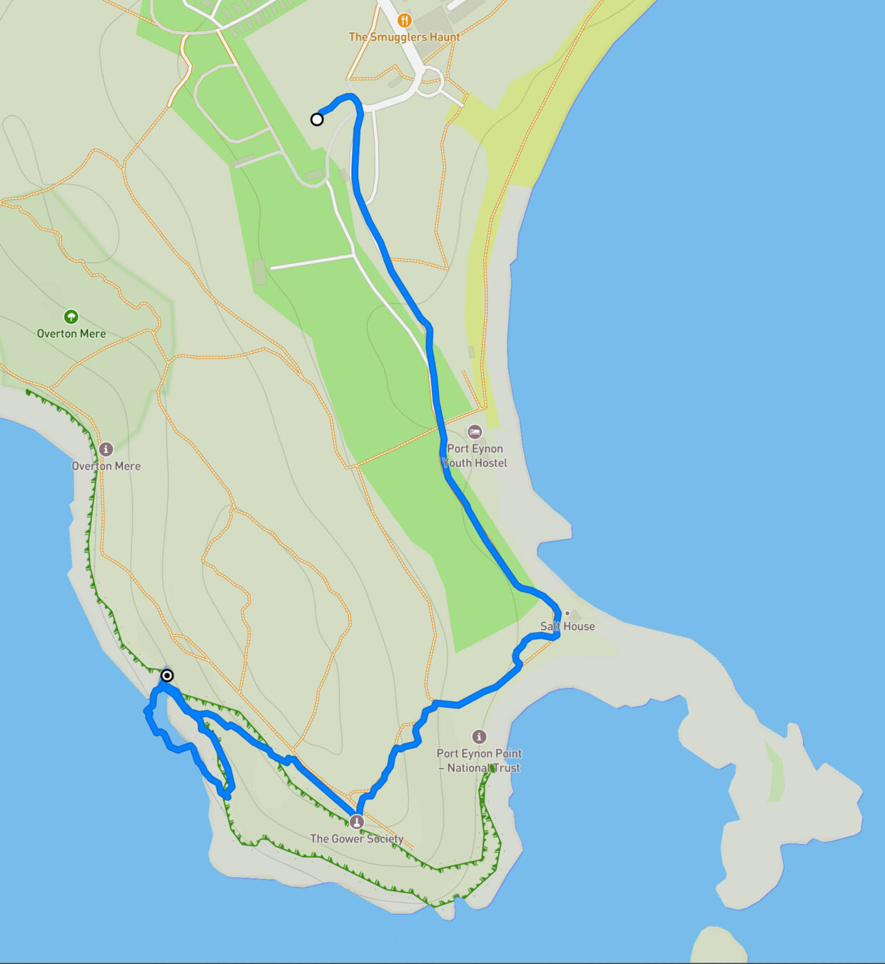 Map showing the path to Culver Hole from Port Enyon