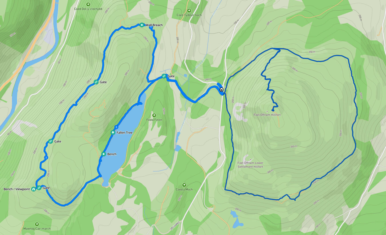 Map showing the Precipice Walk next to Foel Offrwm trail