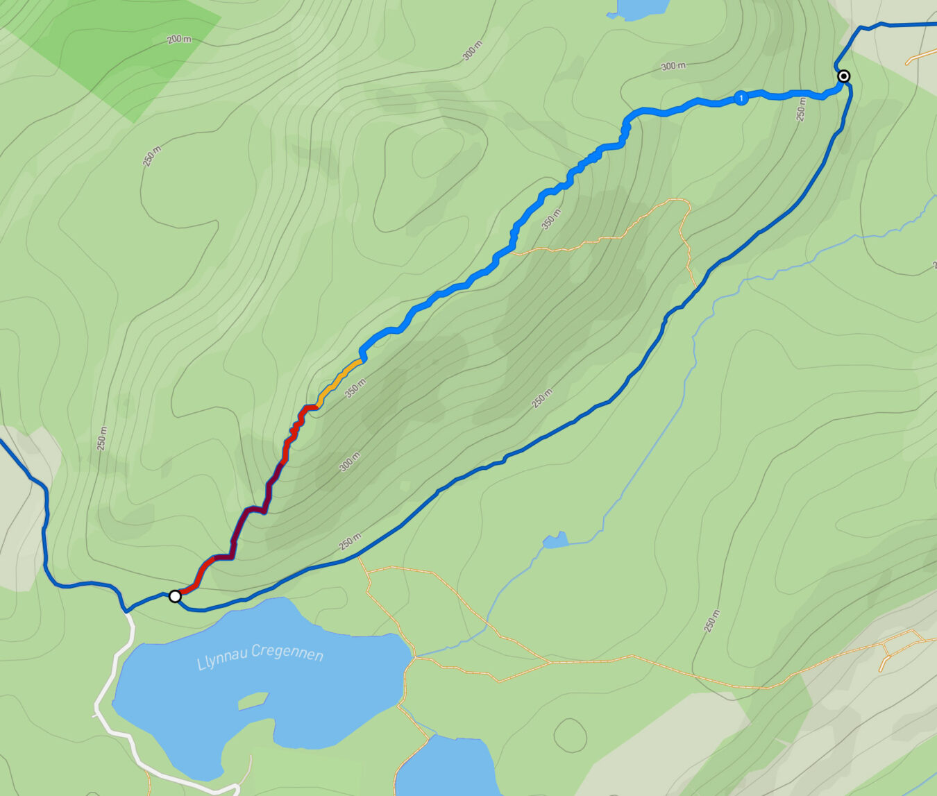 Map showing the detour route through Pared y Cefn Hif