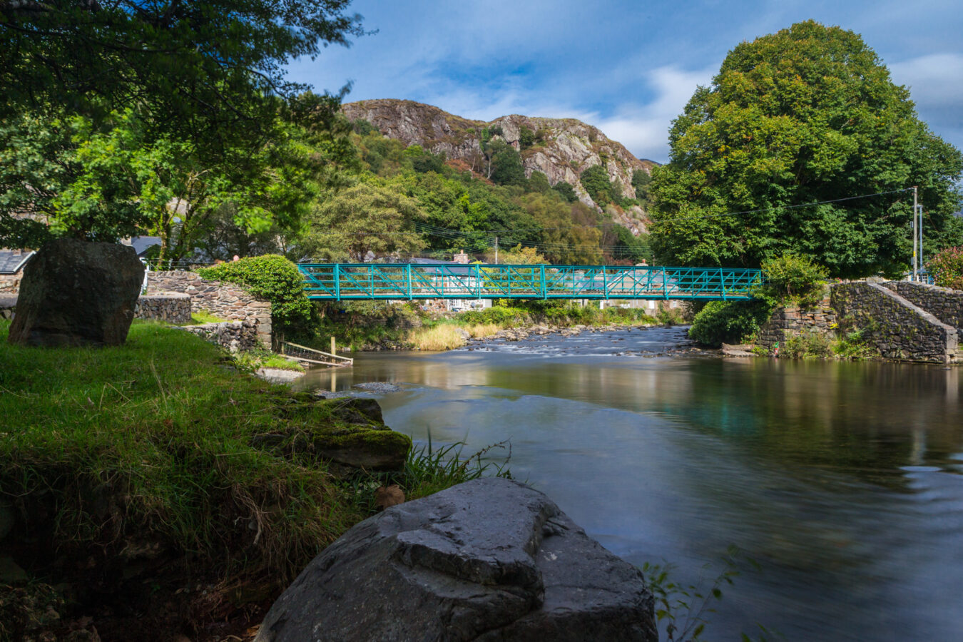 Footbridge with mountains in the background, Beddgelert