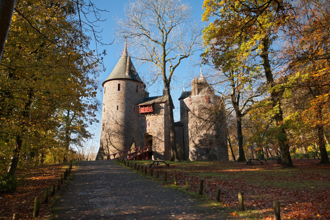 General view of Castell Coch entrance in autumn