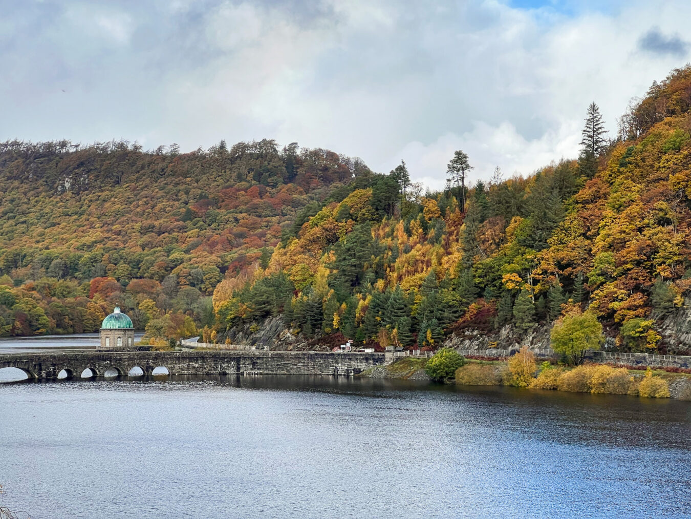 Dam with autumn colours in the Elan Valley