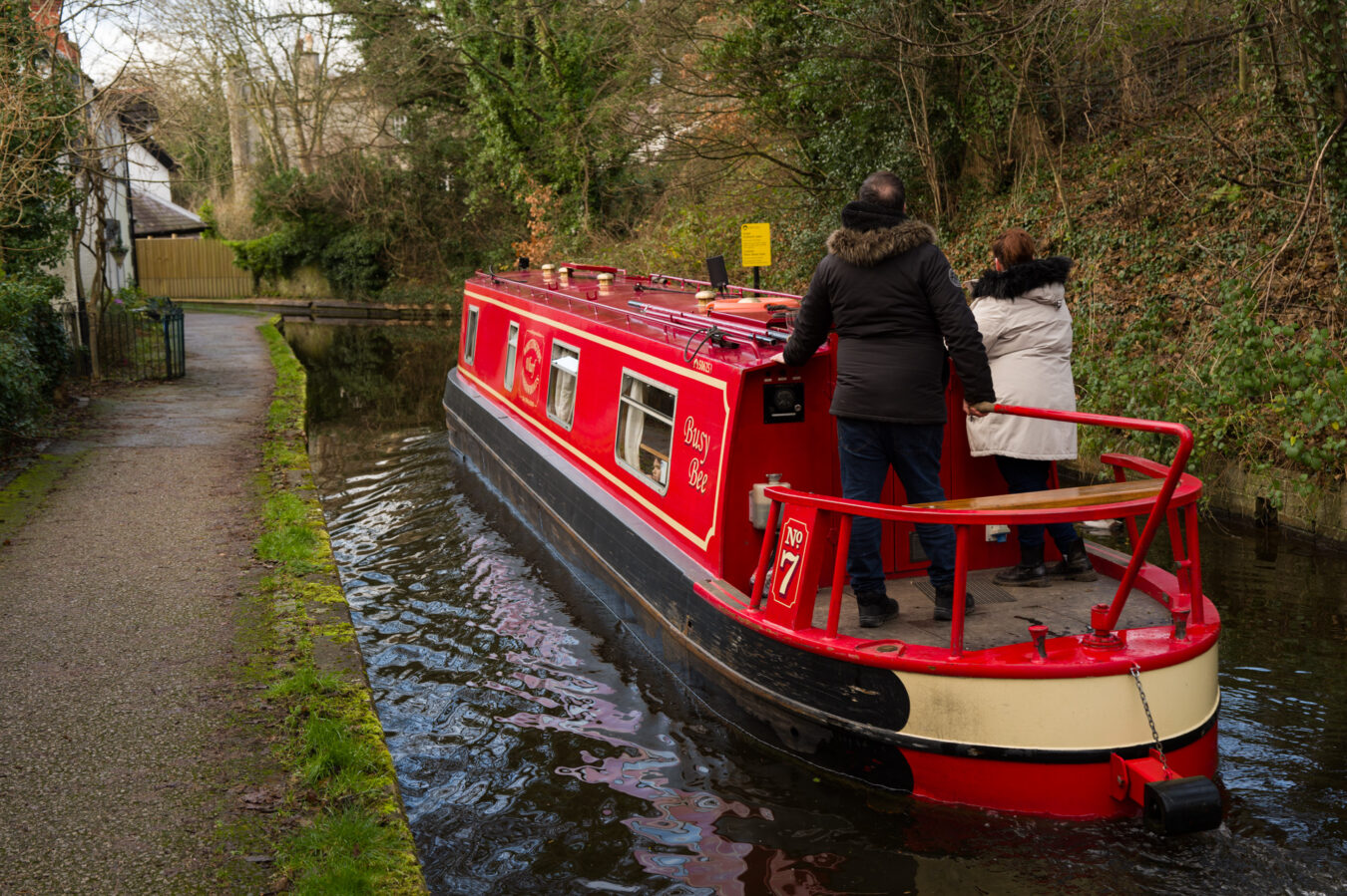Boat navigating the Llangollen canal