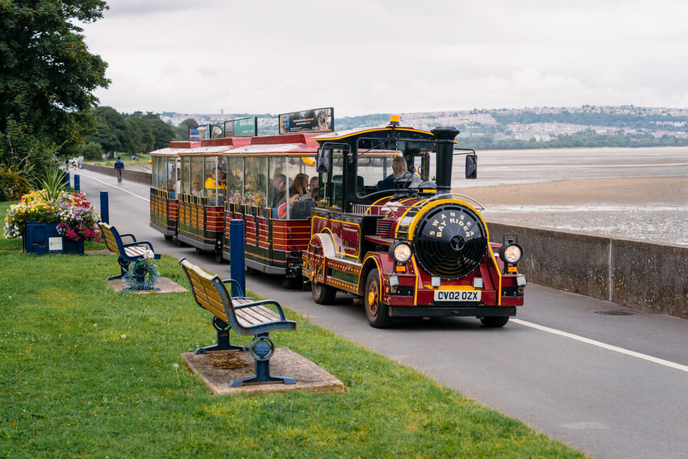 Swansea Bay Rider Land Train on Mumbles' promenade