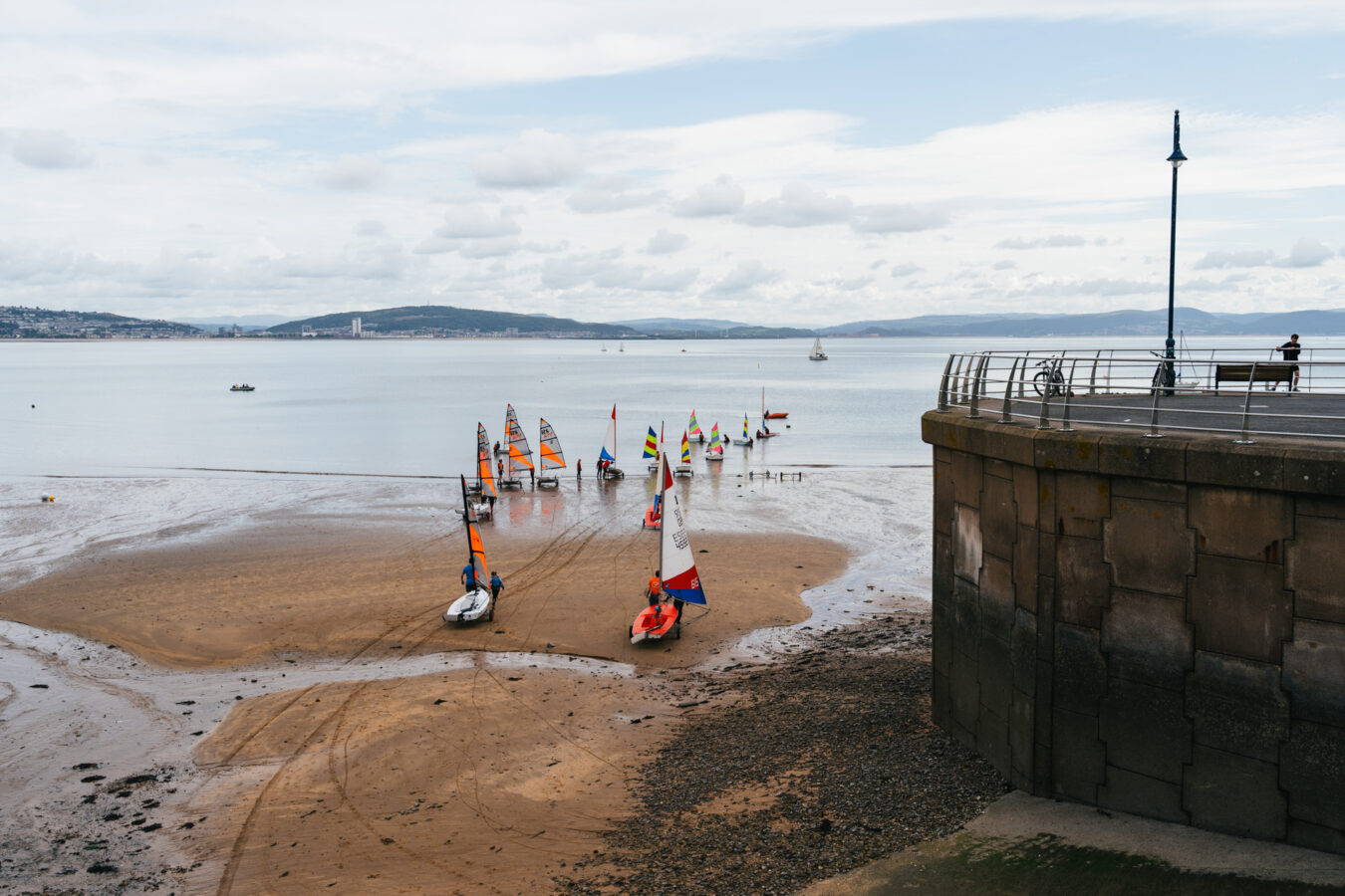 Sailing boats departing on Mumbles beach