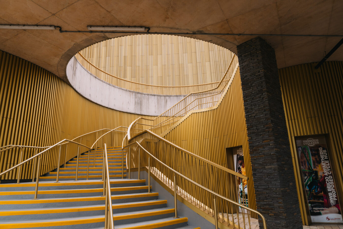 Golden staircase leading to Swansea Arean