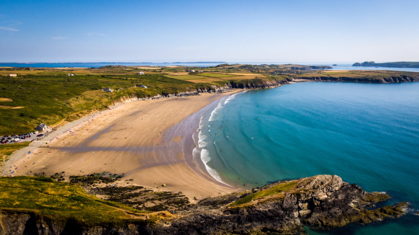 Aerial view of Whitesands Bay, Pembrokeshire