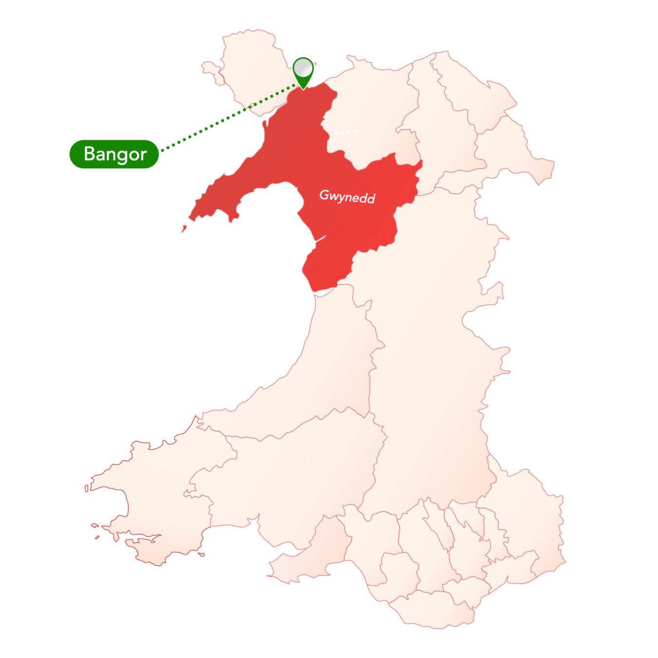 Map of Wales showing the location of Bangor.