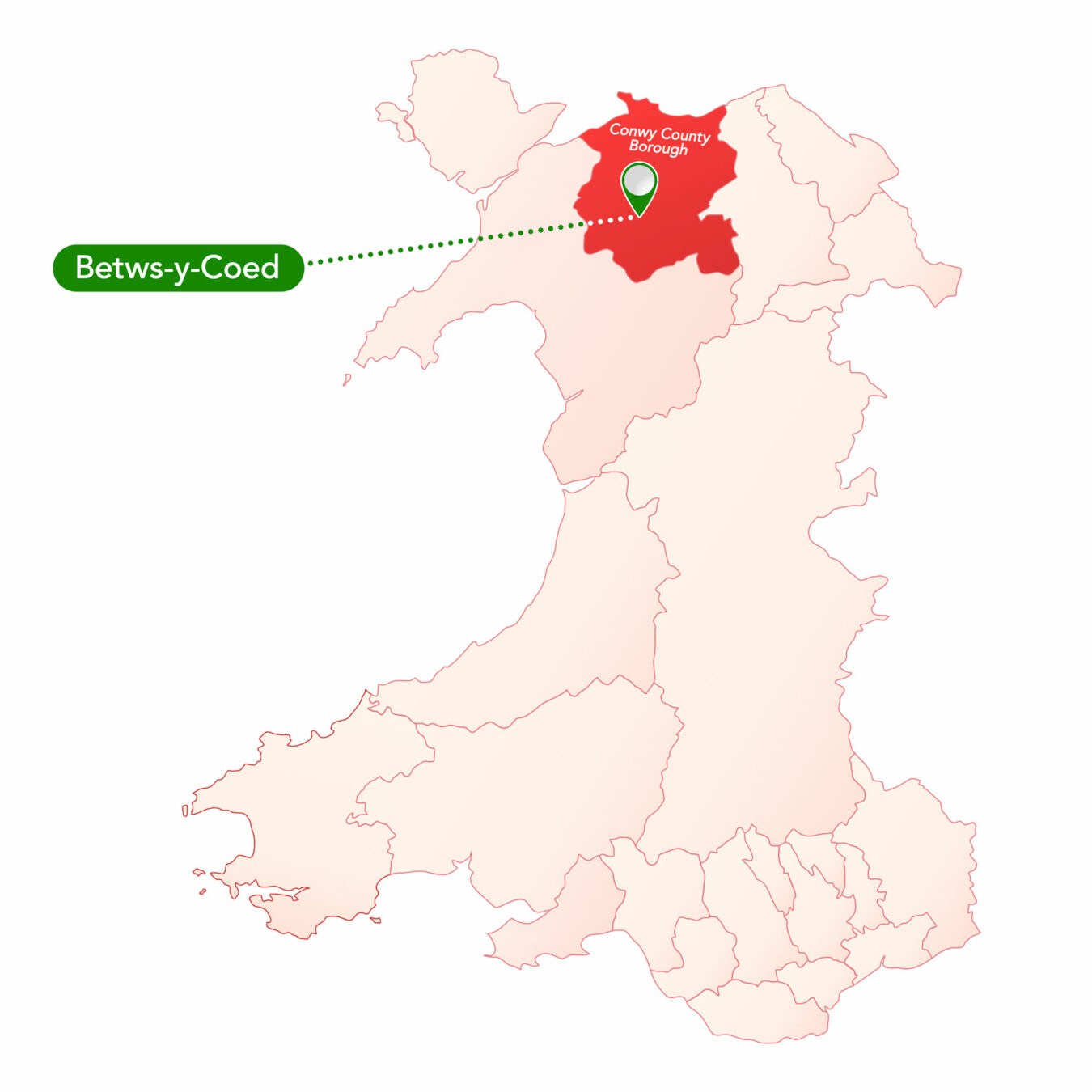 Map of Wales with location of Betws-y-Coed 