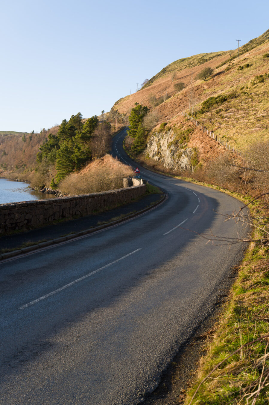 Scenic road alongside the Clywedog lake