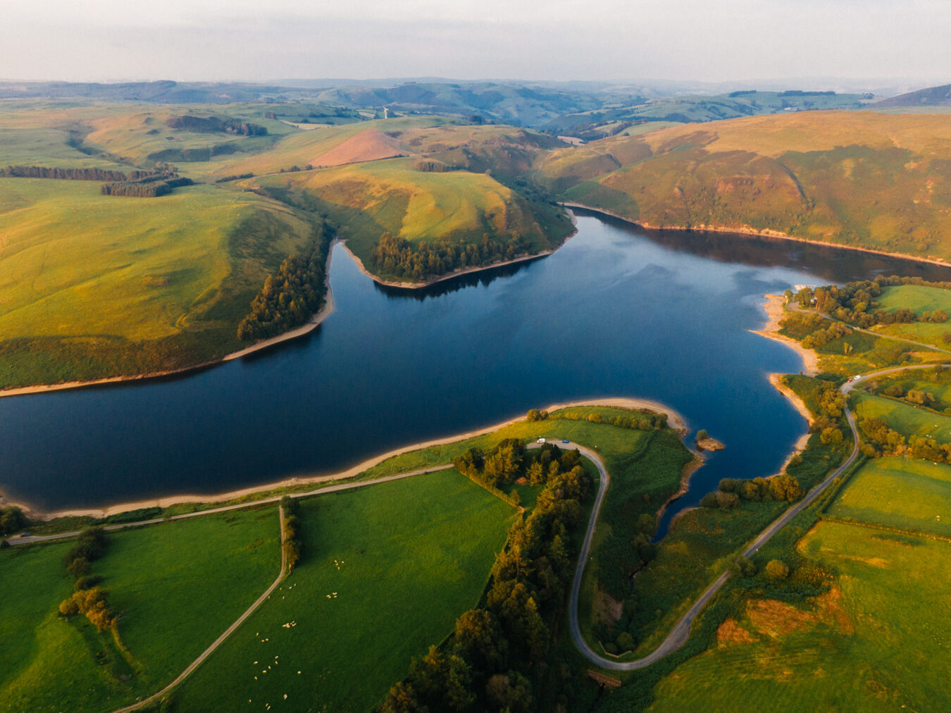 Aerial view of the Clywedog Reservoir