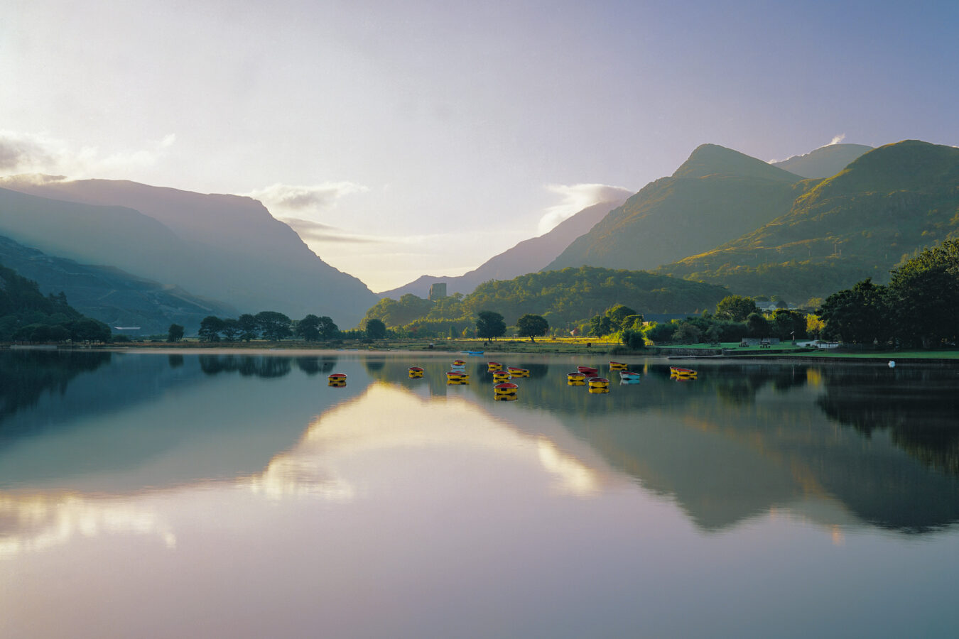 Distant View from the north side of Llyn Padarn, Llanberis pass in the background