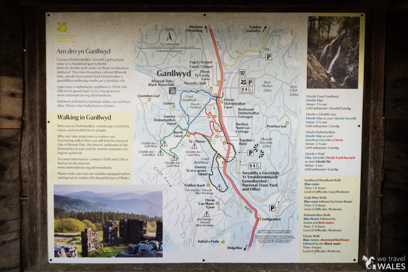 Map showing the walking trails in the Dolmelynllyn Estate